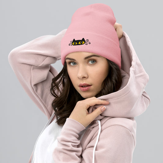 Embroidered Black Cat Beanie
