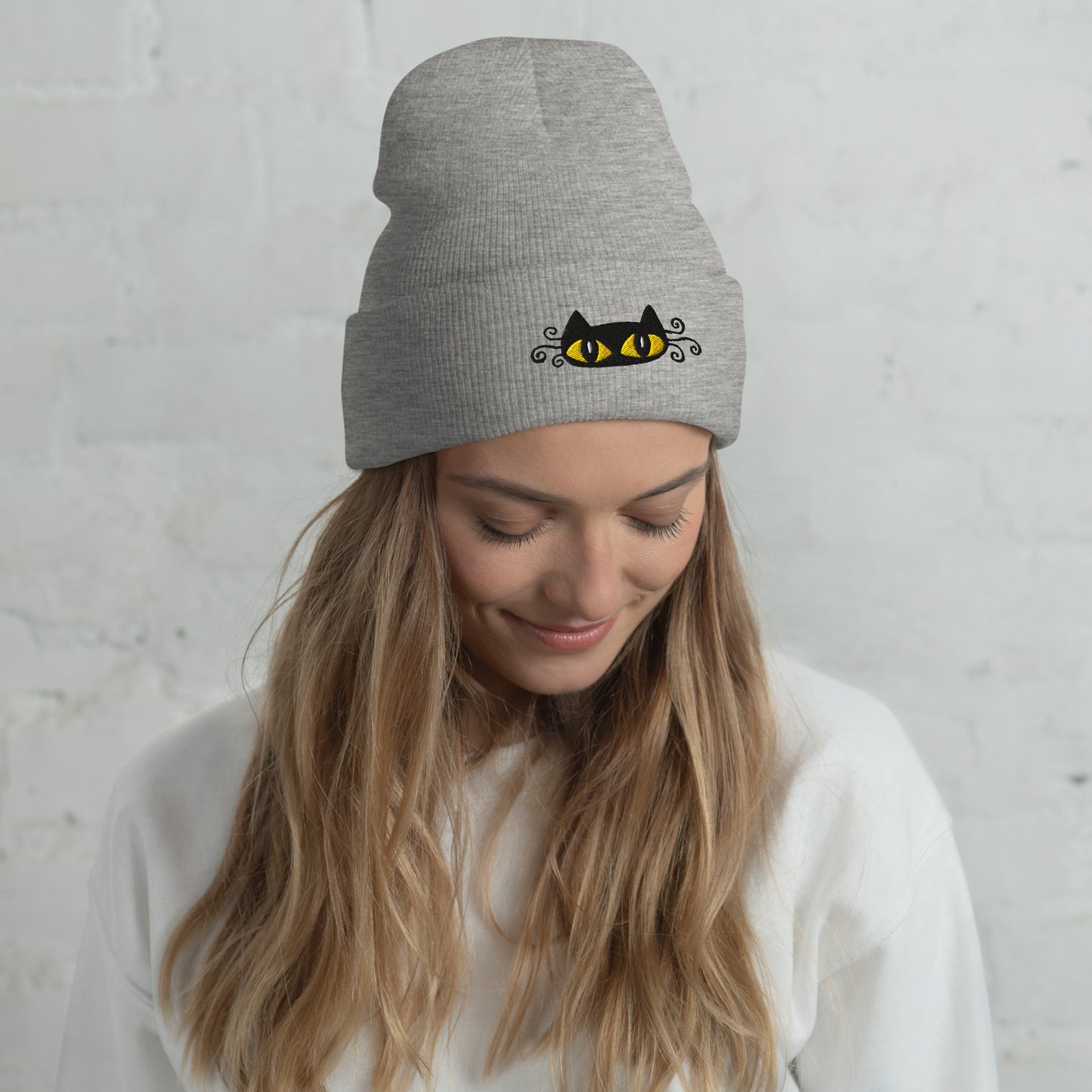 Embroidered Black Cat Beanie