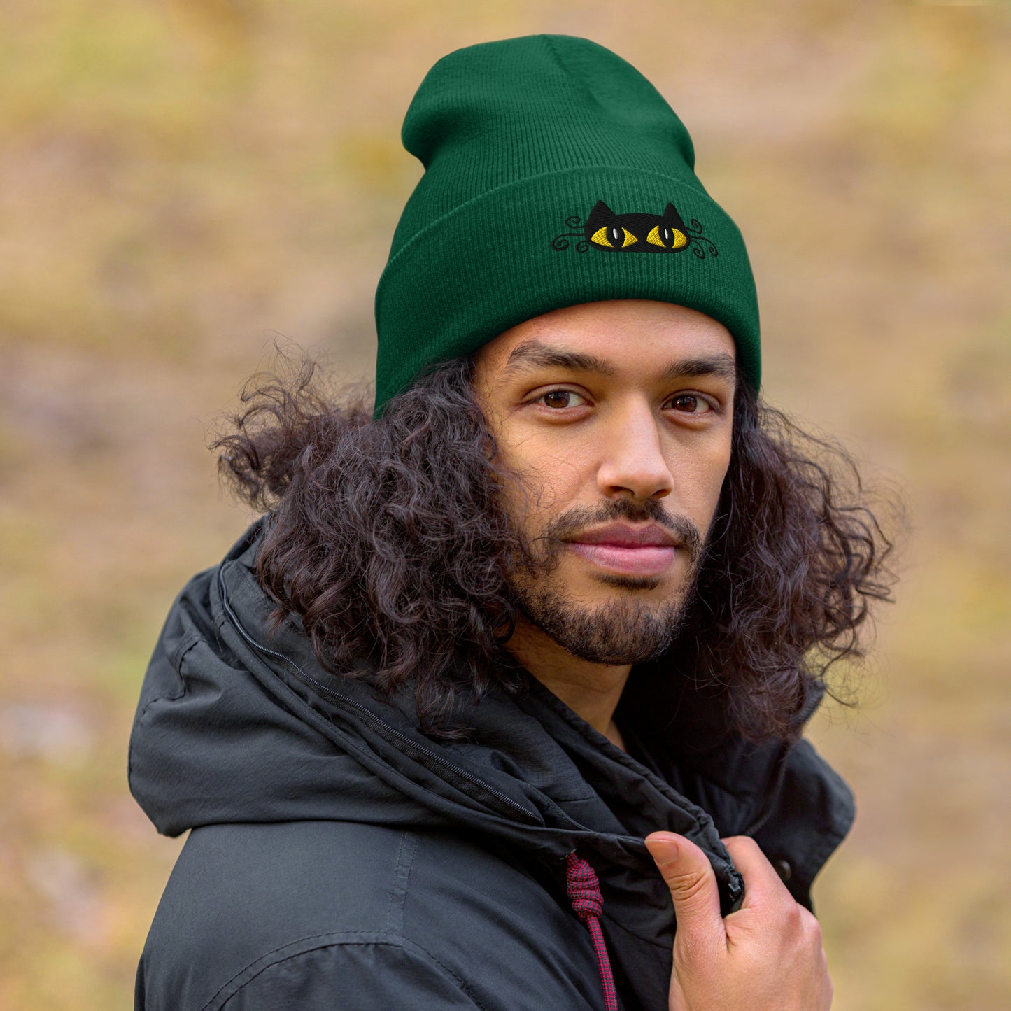 Embroidered Black Cat Beanie